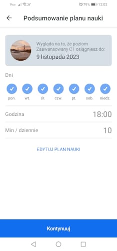 busu - aplikacja do nauki języka z podsumowaniem planu dnia