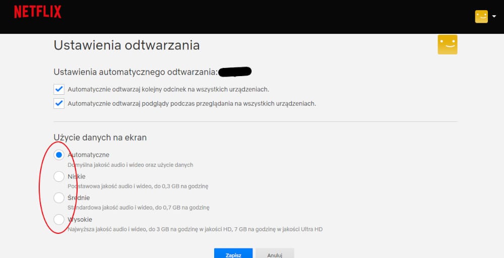 jakość odtwarzania Netflix