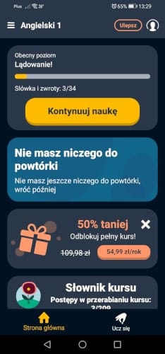 postęp w nauce języka obcego w aplikacji Memrise